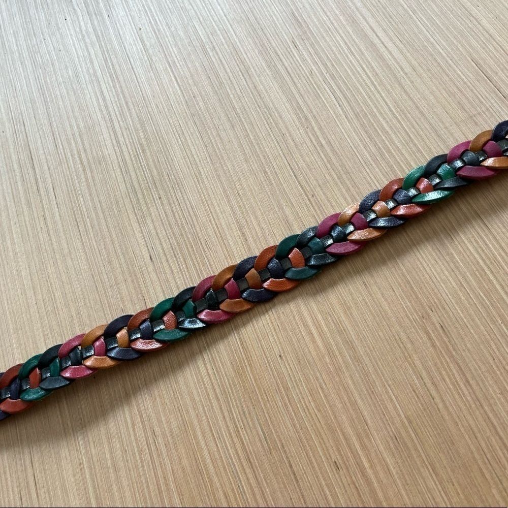 Vintage Black Leather Braided Colorful Belt - Picture 5 of 9